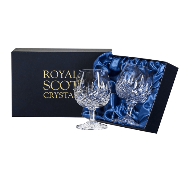 Hand Cut Crystalware - Edinburgh - 2 Crystal Brandy Glasses 132mm  (Presentation Boxed)